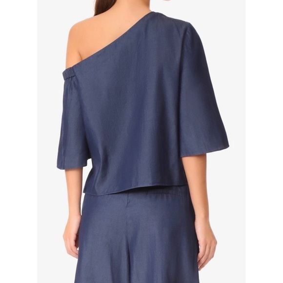 NEW Tibi One-Shoulder Chambray Bell Sleeve‎ Top 0 - Picture 2 of 8